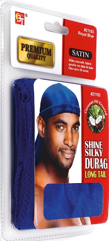 PREMIUM QUALITY COCONUT OIL TREATED SHINE SILKY DURAG WITH LONG TAIL (ROYAL BLUE) 